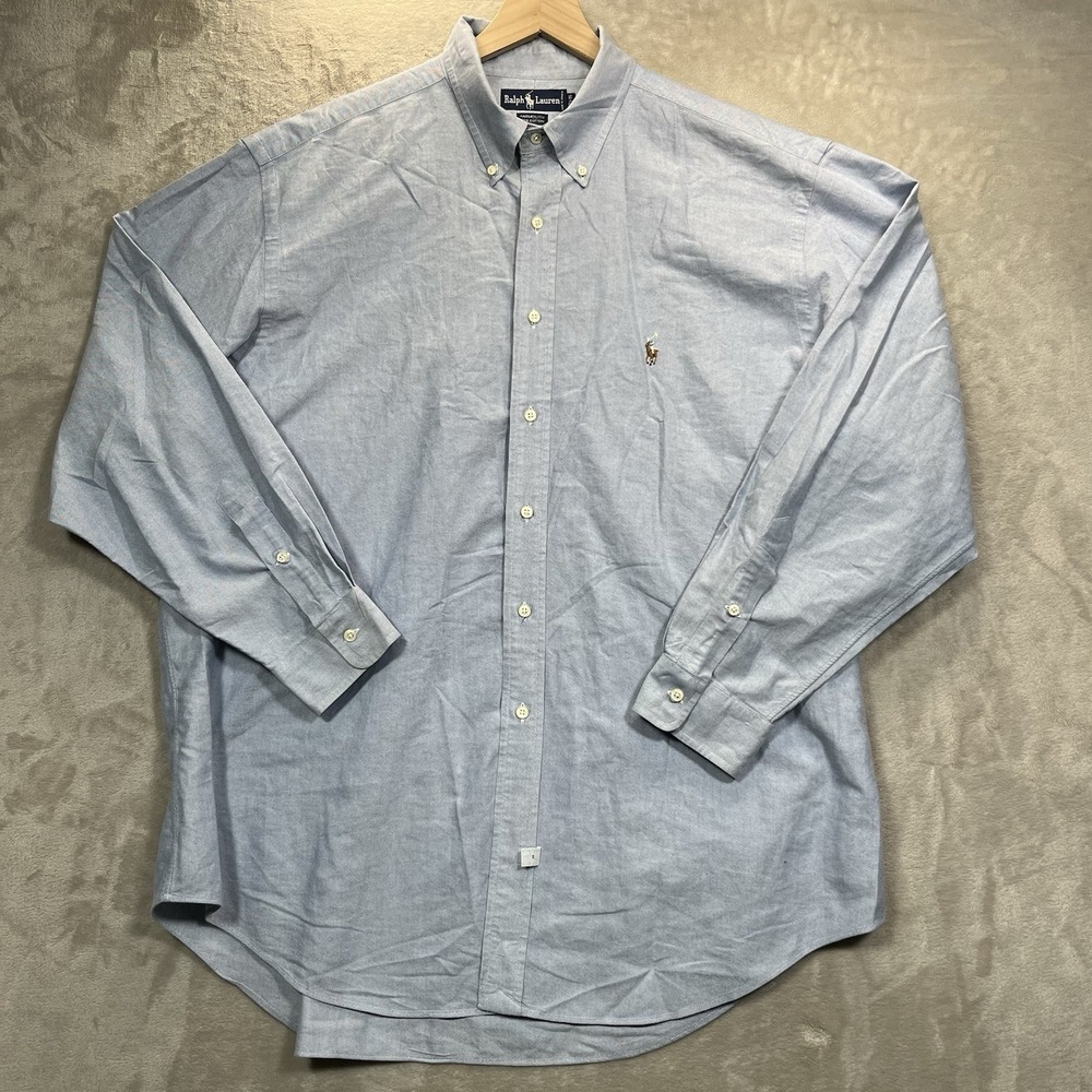 Ralph Lauren Mens 17 1/2-35 Yarmouth Button Down Shirt Blue Oxford Pony Logo - Picture 2 of 7
